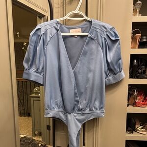 Adelyn Rae Light Blue Puff Sleeve Bodysuit